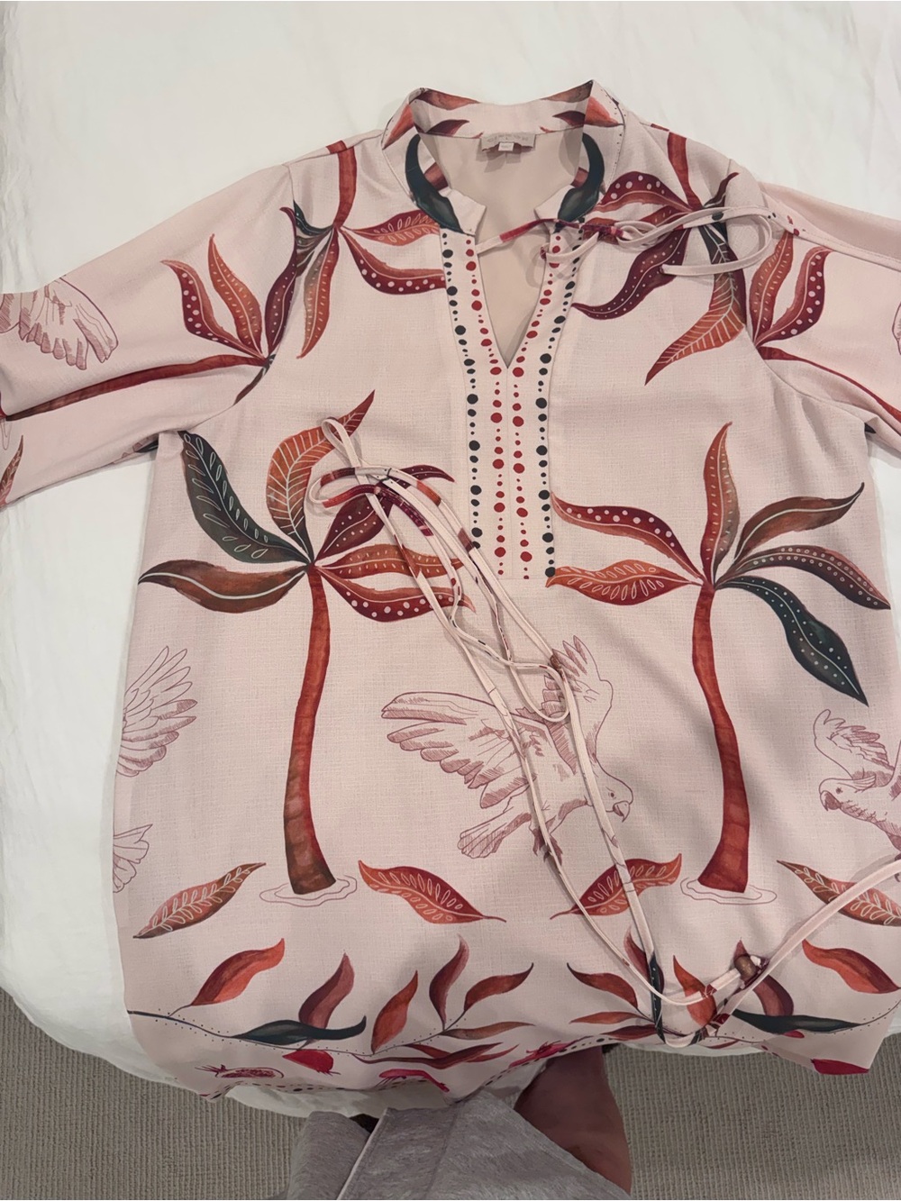 Ciebon Pink Tropical Print Tie-Neck Dress